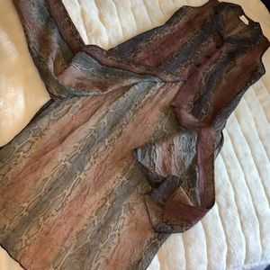 Vintage 80s Reptile snake print sheer chiffon sleeveless maxi VEST Shirt top S M